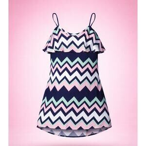 West Loop Zig Zag Tunic Top Womens XL Sleeveless Chevron Ruffle Blouse